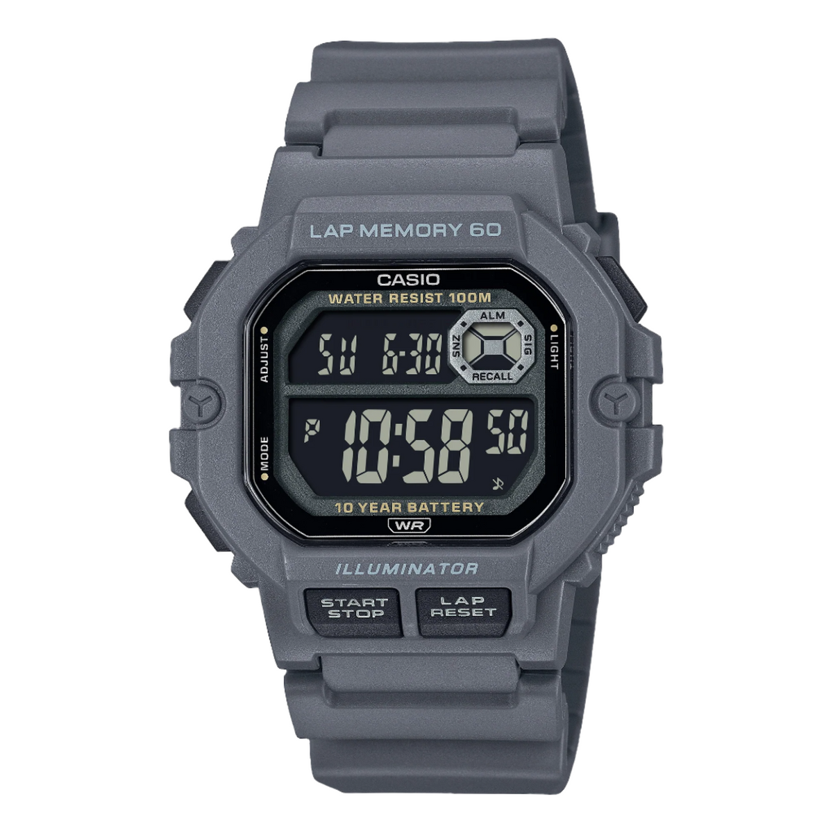Casio Digital Illuminator Black Dial Grey Resin Band Watch WS1400H-8B
