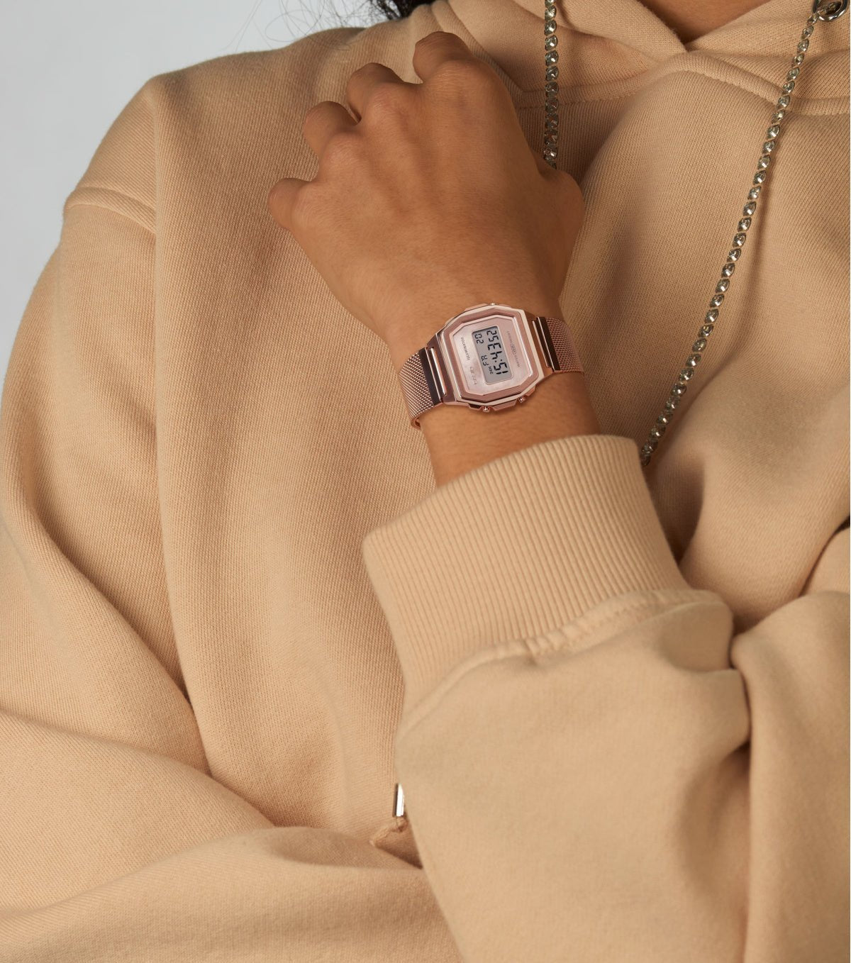Casio Vintage Rose Gold Stainless Steel Mesh Band Watch A1000MPG-9E