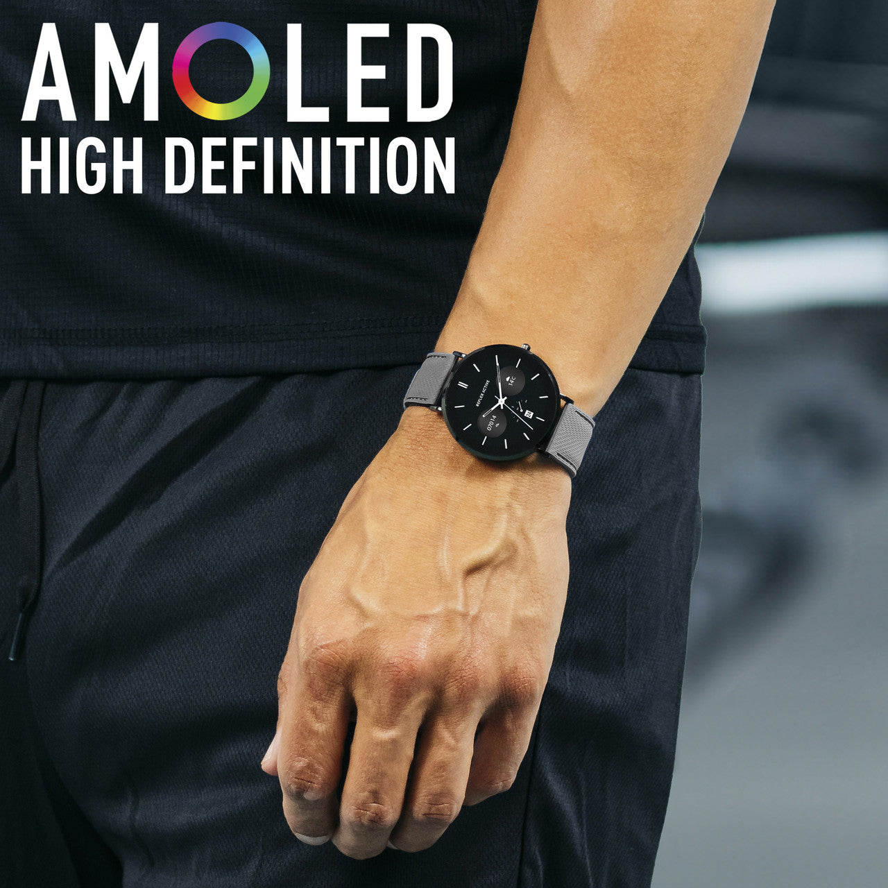 Reflex Active SERIES 42 AMOLED Ultra Slim Black Mesh + Grey Silicone Strap Smart Watch RA42-2208