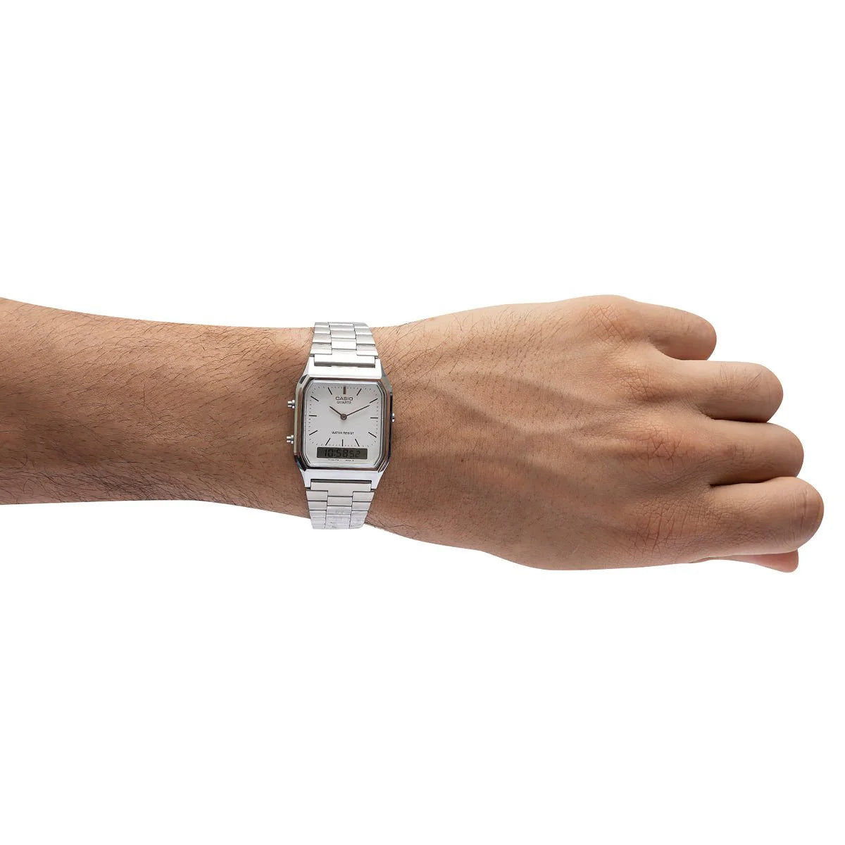 Casio Vintage Dual Time Alarm Silver Dial Analog Digital AQ230A-7A