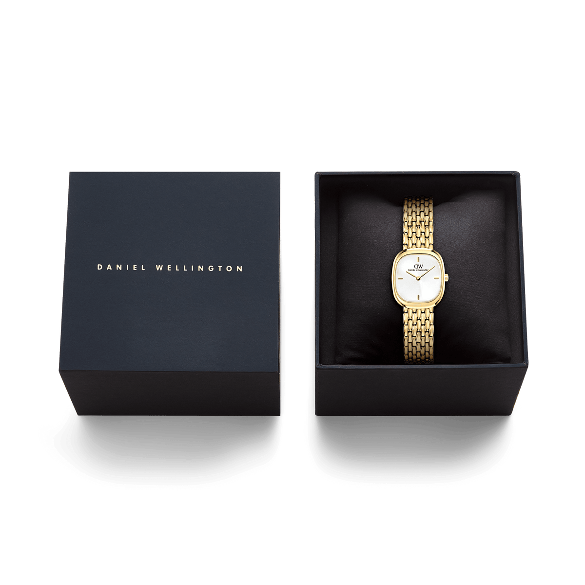 Daniel Wellington Corta White Grain-Link Gold DW00100993 women's watch with white sunray dial and gold link strap