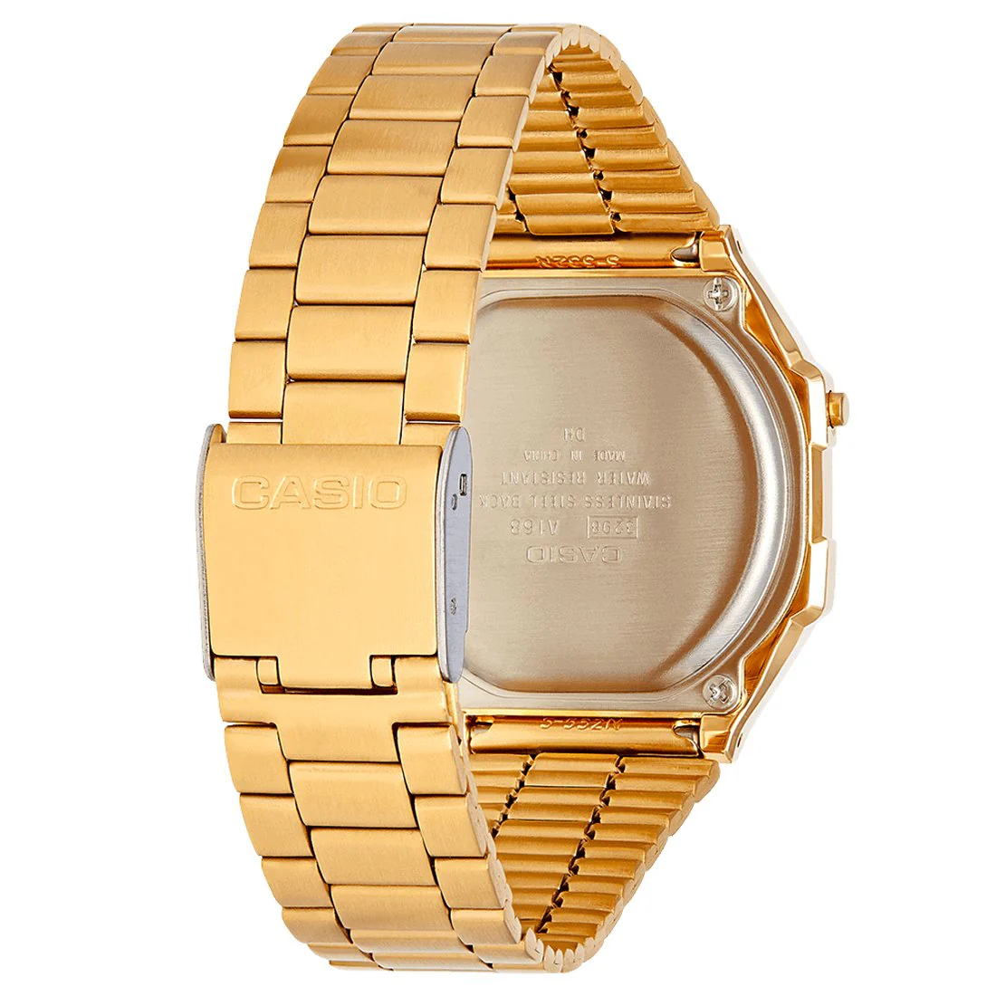 Casio A168WG-9W stainless steel case back and bracelet