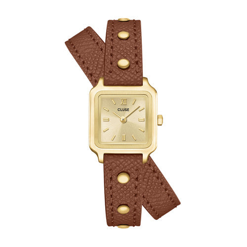 CLUSE Gracieuse Mini Double Leather Nutshell Band Studs Gold Women's Watch CW15507