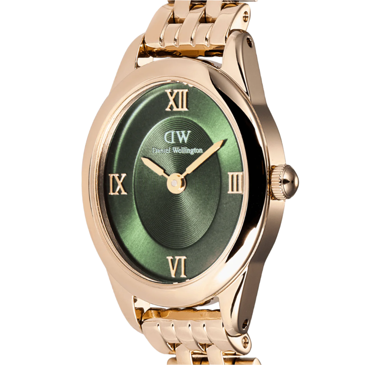 Daniel Wellington Ophelia Mini Beans Link Rose Gold Emerald Dial Watch DW00100806
