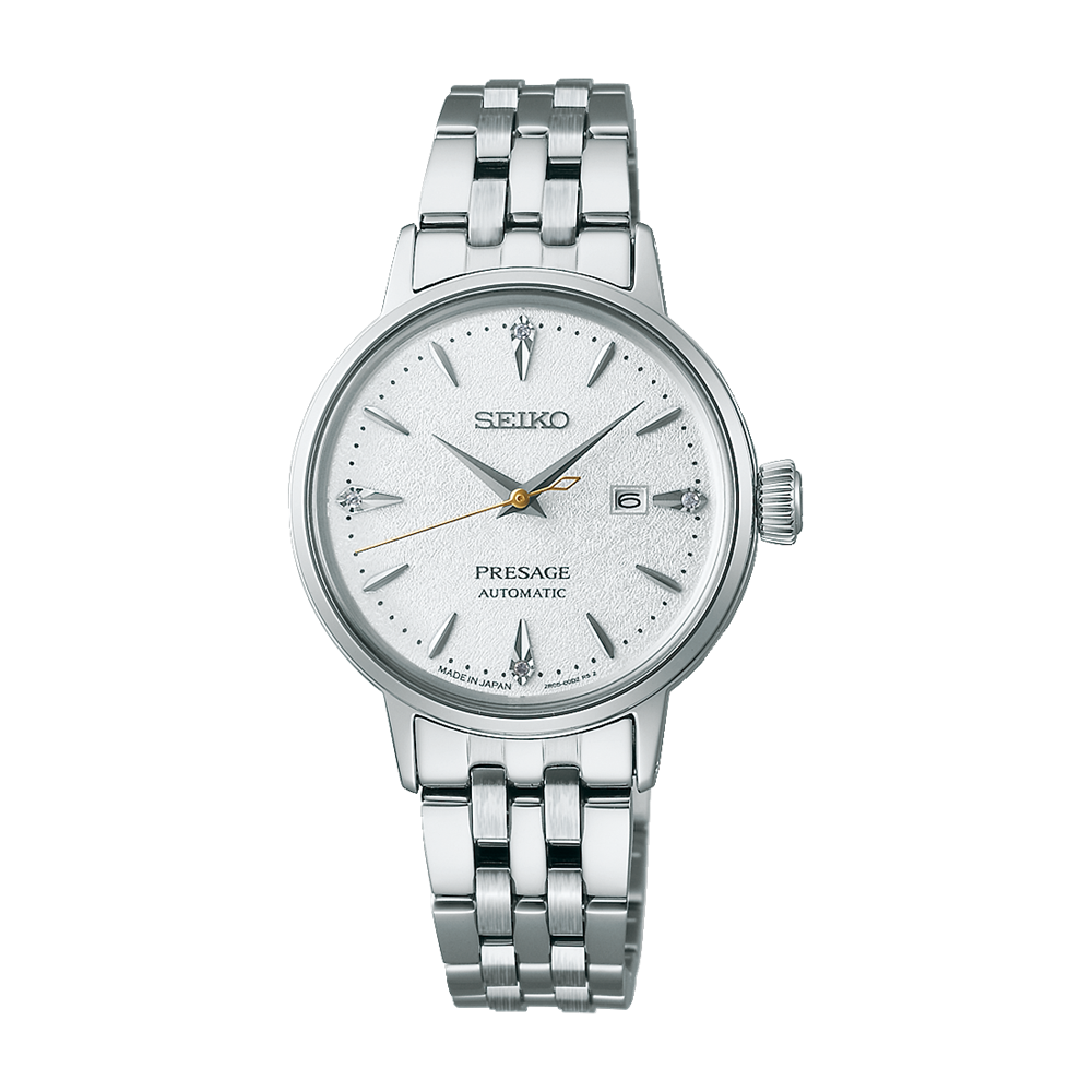 Seiko Presage Cocktail Time 'Hot Buttered Rum Cow' White Dial Watch Diamonds SRE017J