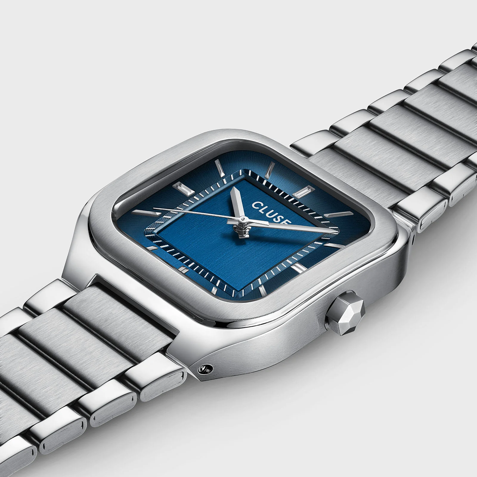 CLUSE Quadrus Square Blue Dial Stainless Steel Link Watch CW25701