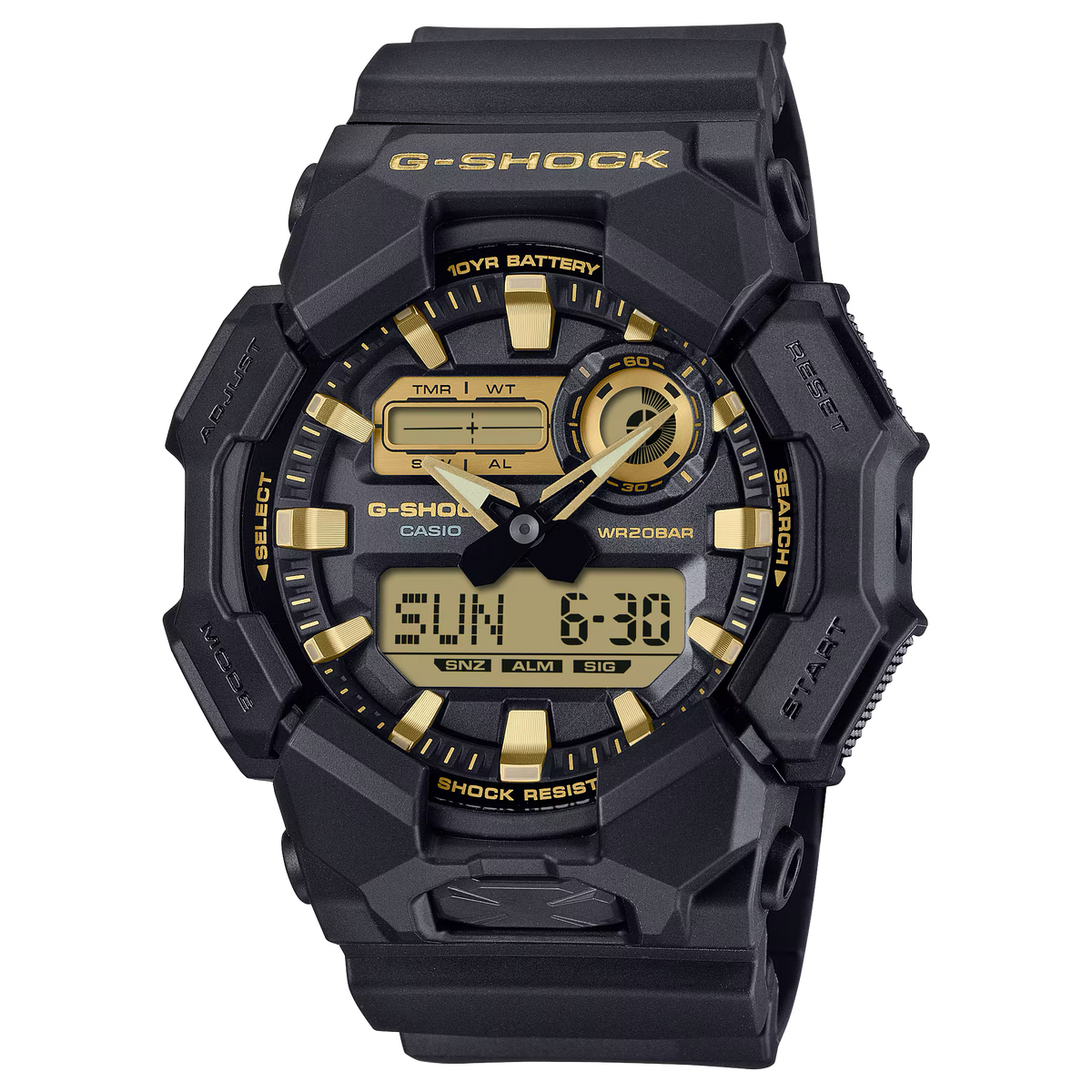 G-Shock Analog Digital Gold Dial Black Resin Band Watch GA010GB-1A9