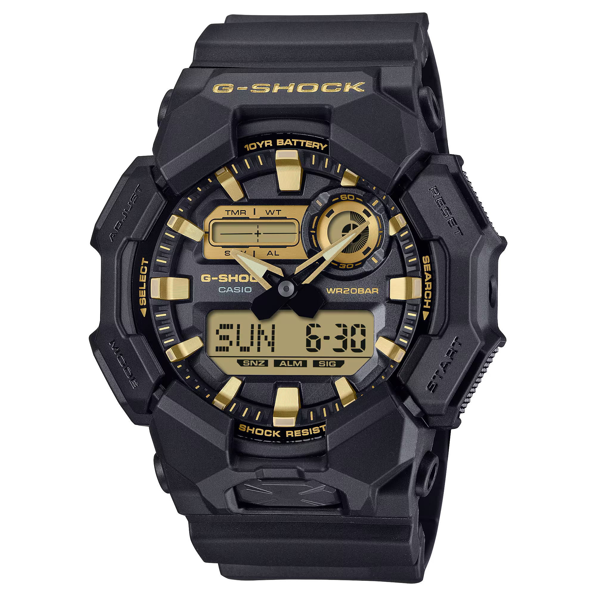 G-Shock Analog Digital Gold Dial Black Resin Band Watch GA010GB-1A9
