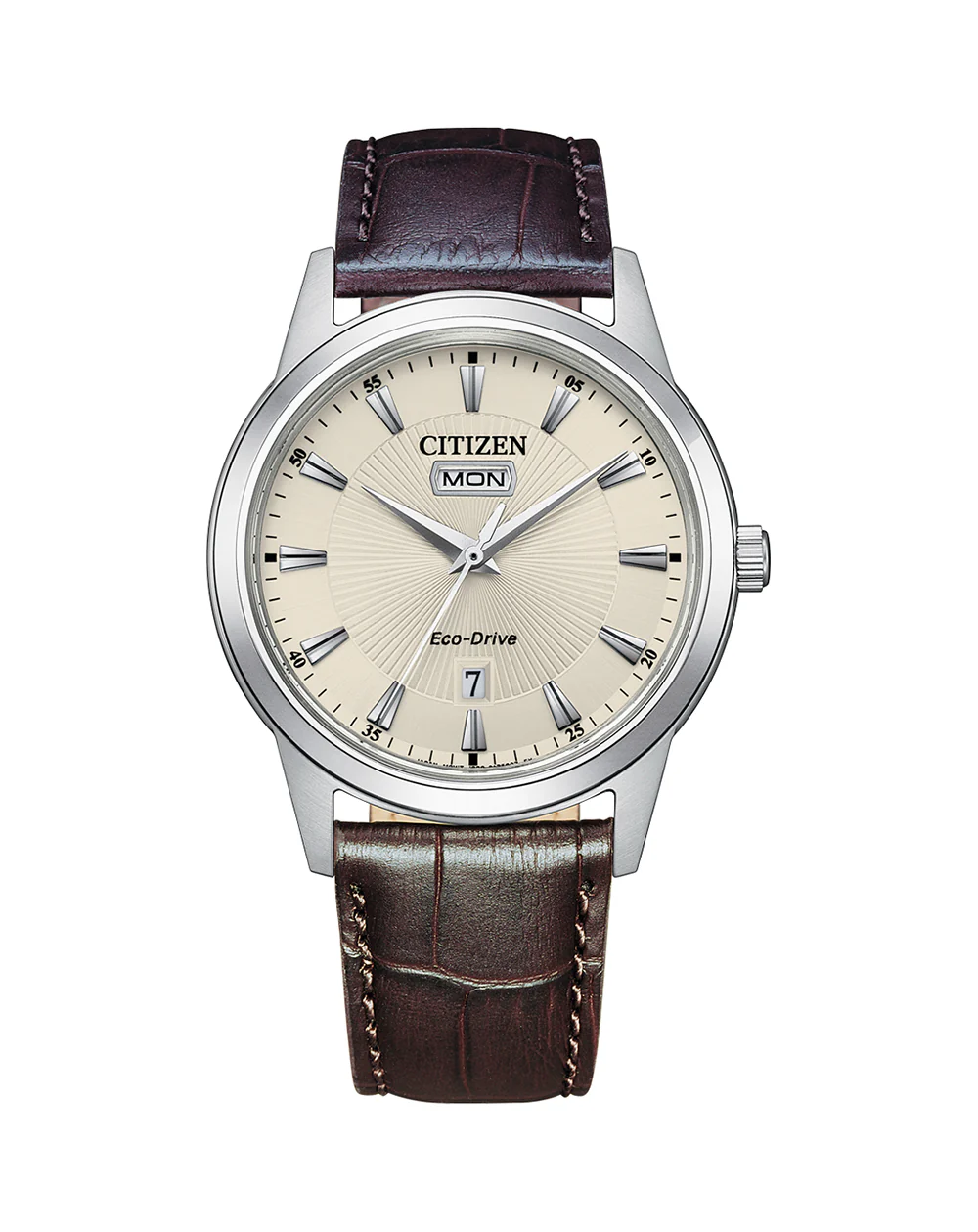 Citizen Eco-Drive Classic Cream Dial Brown Leather Band Men's Watch AW0100-19A