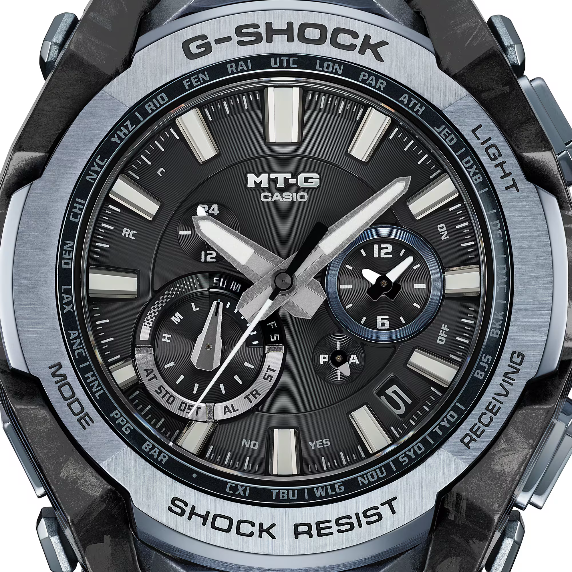 G-Shock MTG Ana Carbon Light Blue Case Rubber Band Hybrid Bluetooth® Connectivity MTGB4000B-1A2
