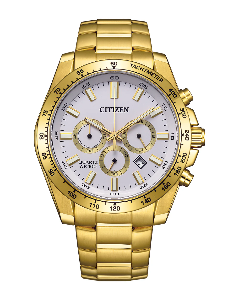Citizen Quartz Sports Chronograph Gold White Dial Men's Watch AN8232-5