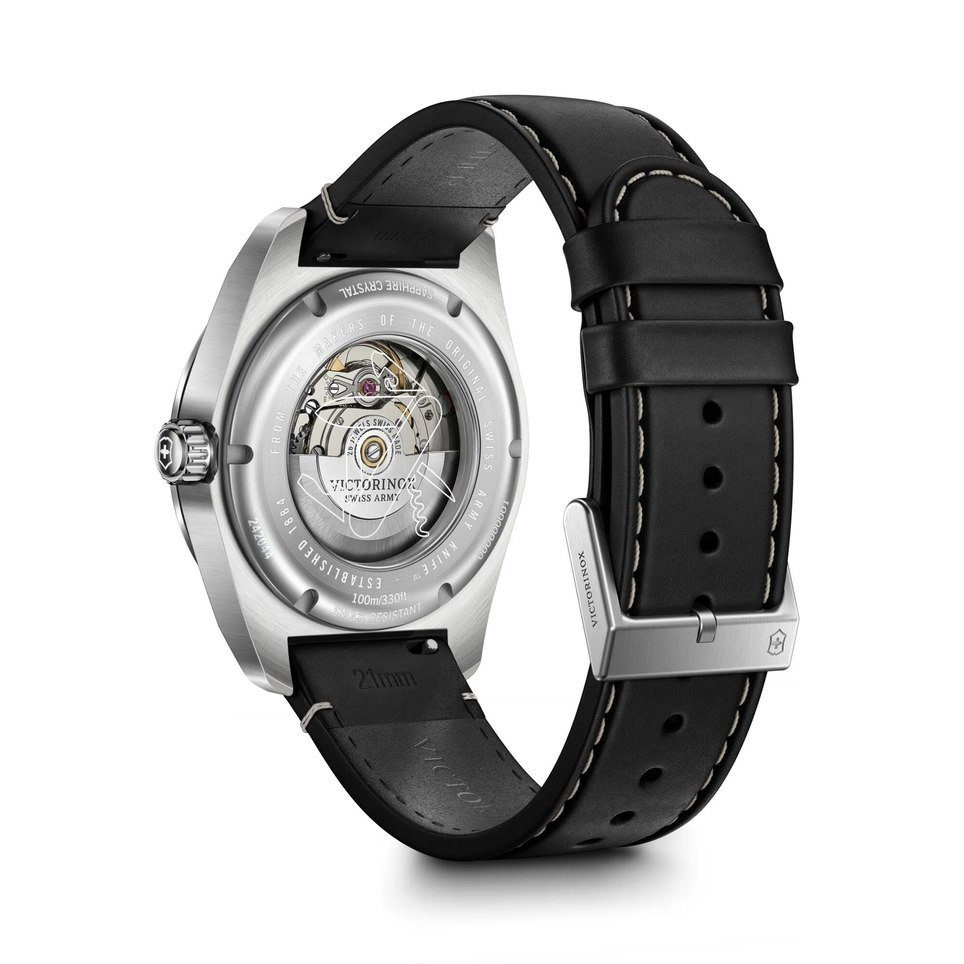 Victorinox Swiss Army Automatic Black Dial and Leather Band Mens Watch 242044