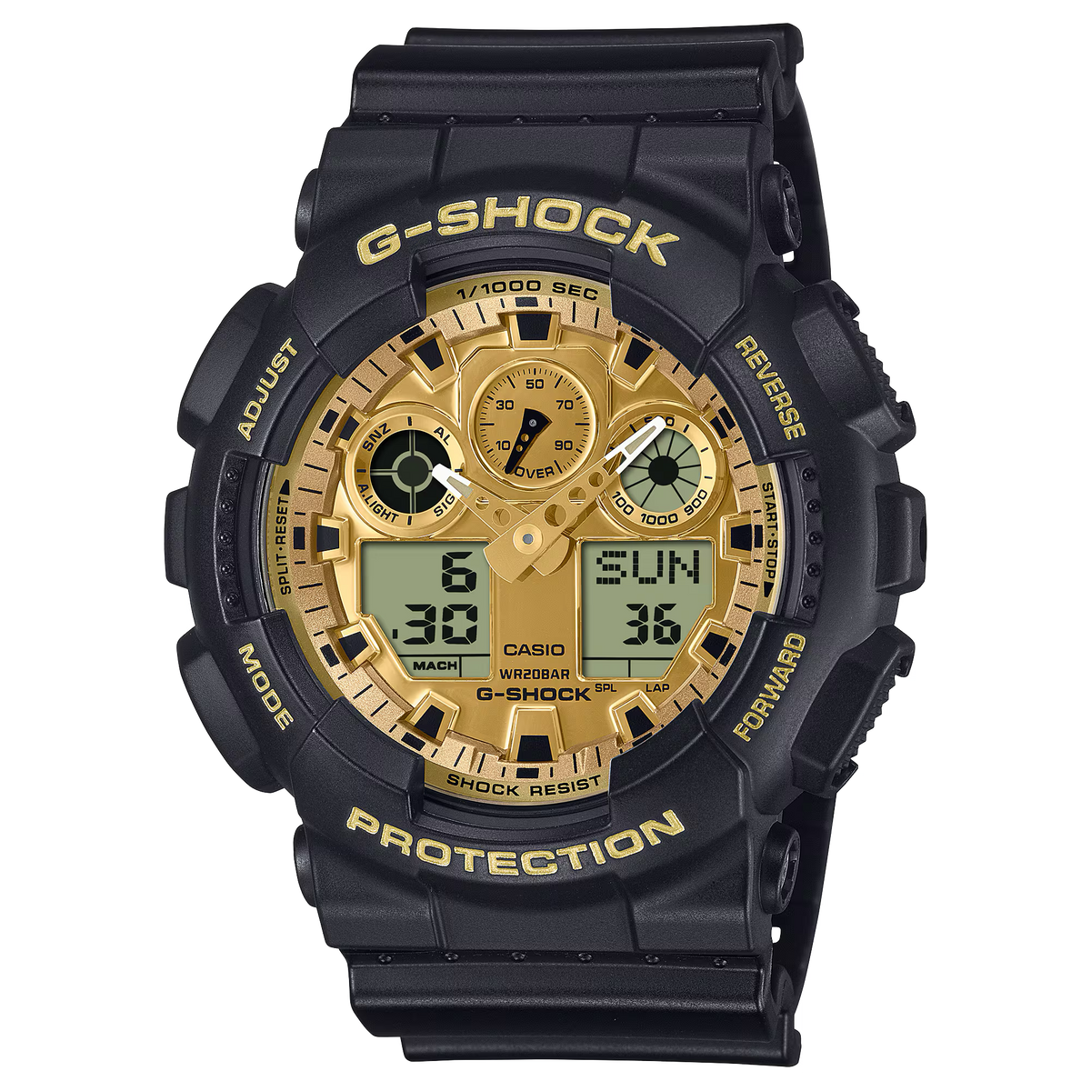 G-Shock Analog Digital Black Resin Band Gold Dial Watch GA100GGB-1A9
