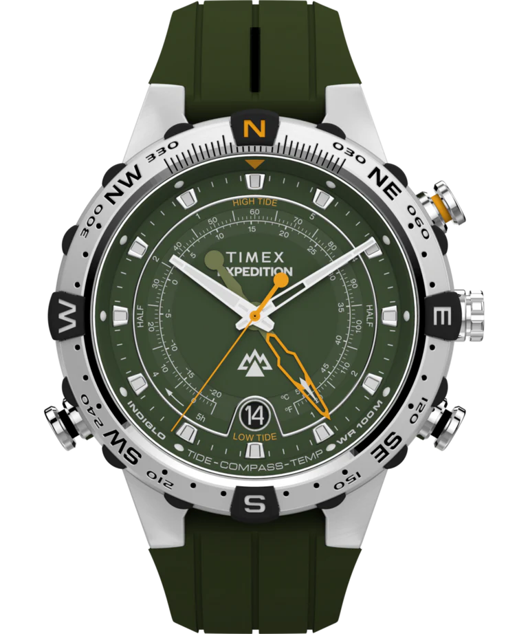 Timex Expedition North Tide Temp Compass Green Rubber Band Watch TW2Y14400