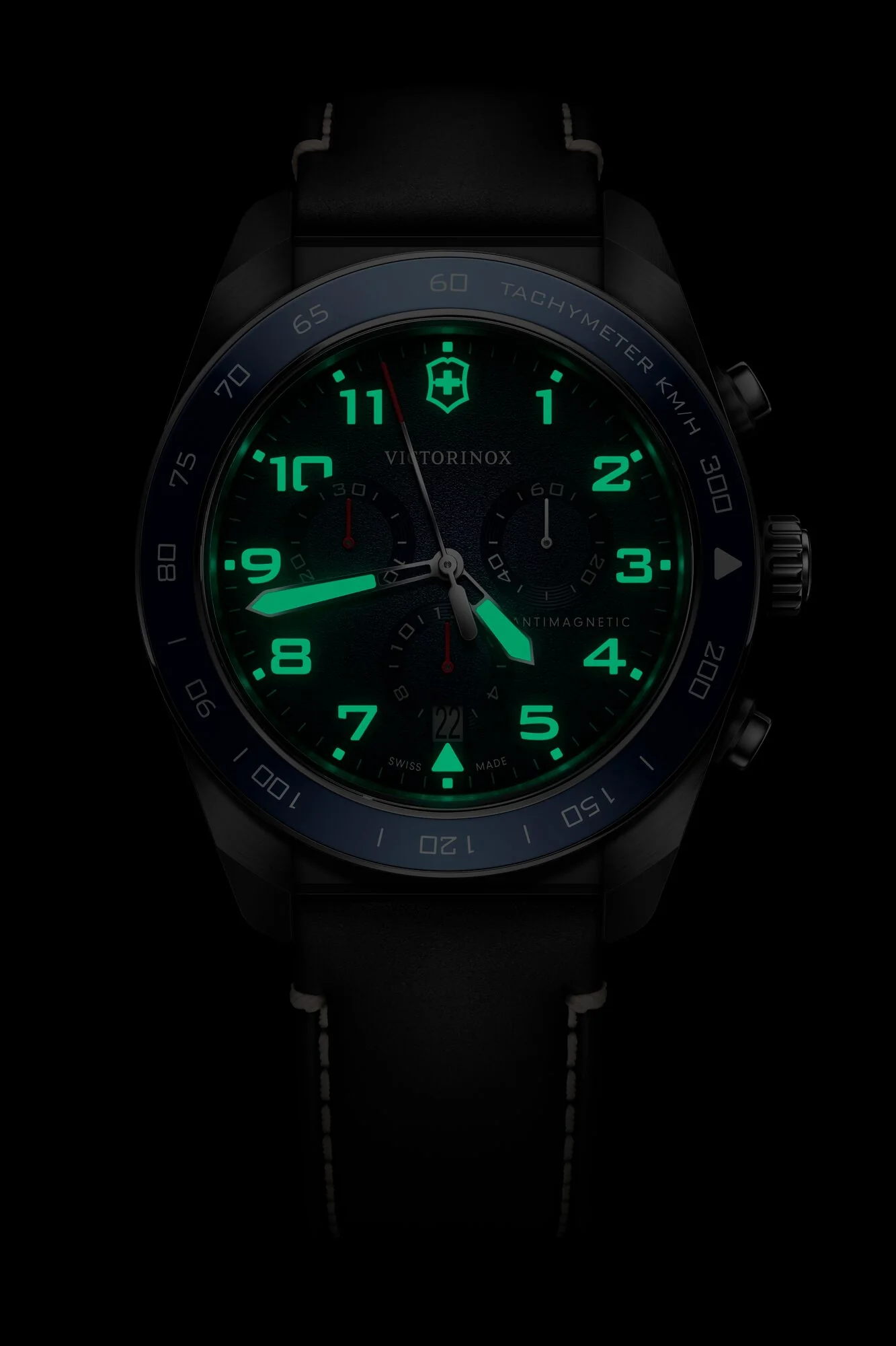 Victorinox Swiss Army Chrono Blue Dial Black Leather Band Mens Watch 242047