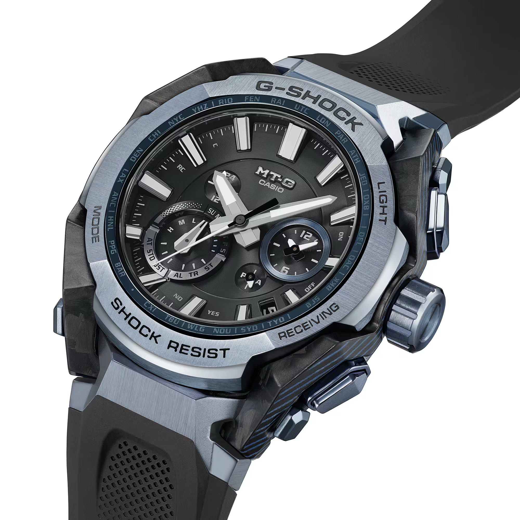 G-Shock MTG Ana Carbon Light Blue Case Rubber Band Hybrid Bluetooth® Connectivity MTGB4000B-1A2