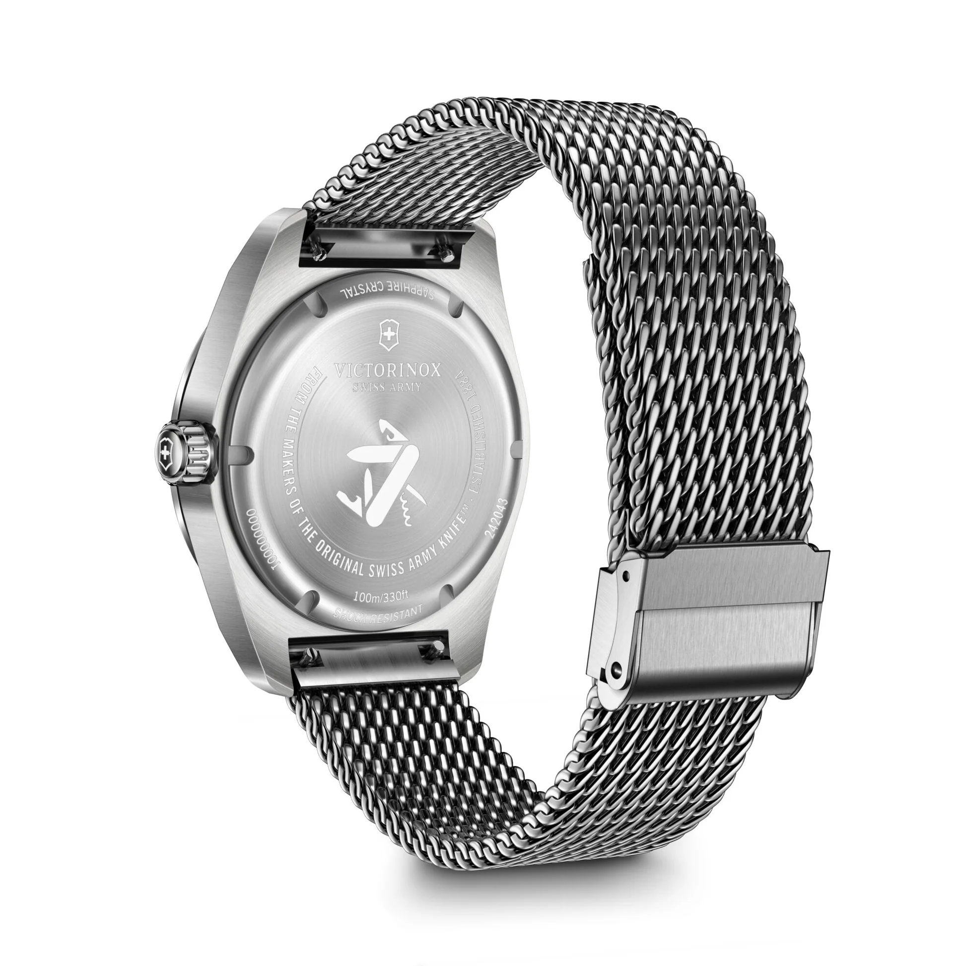 Victorinox Swiss Army Black Dial Mesh Stainless Steel Band Mens Watch 242043