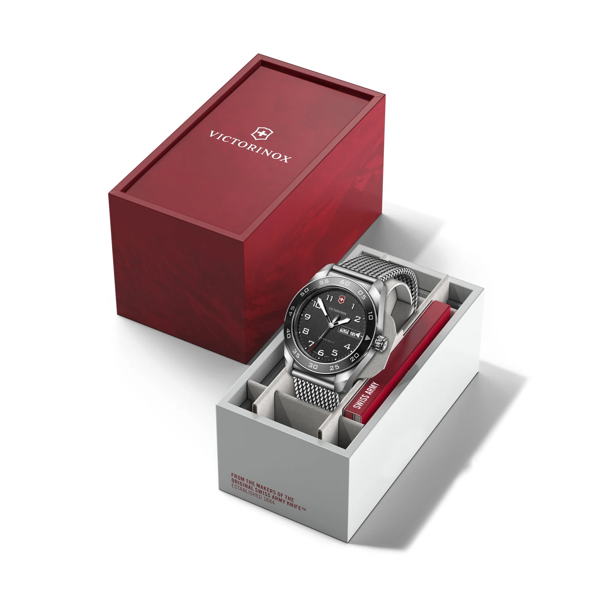 Victorinox Swiss Army Black Dial Mesh Stainless Steel Band Mens Watch 242043
