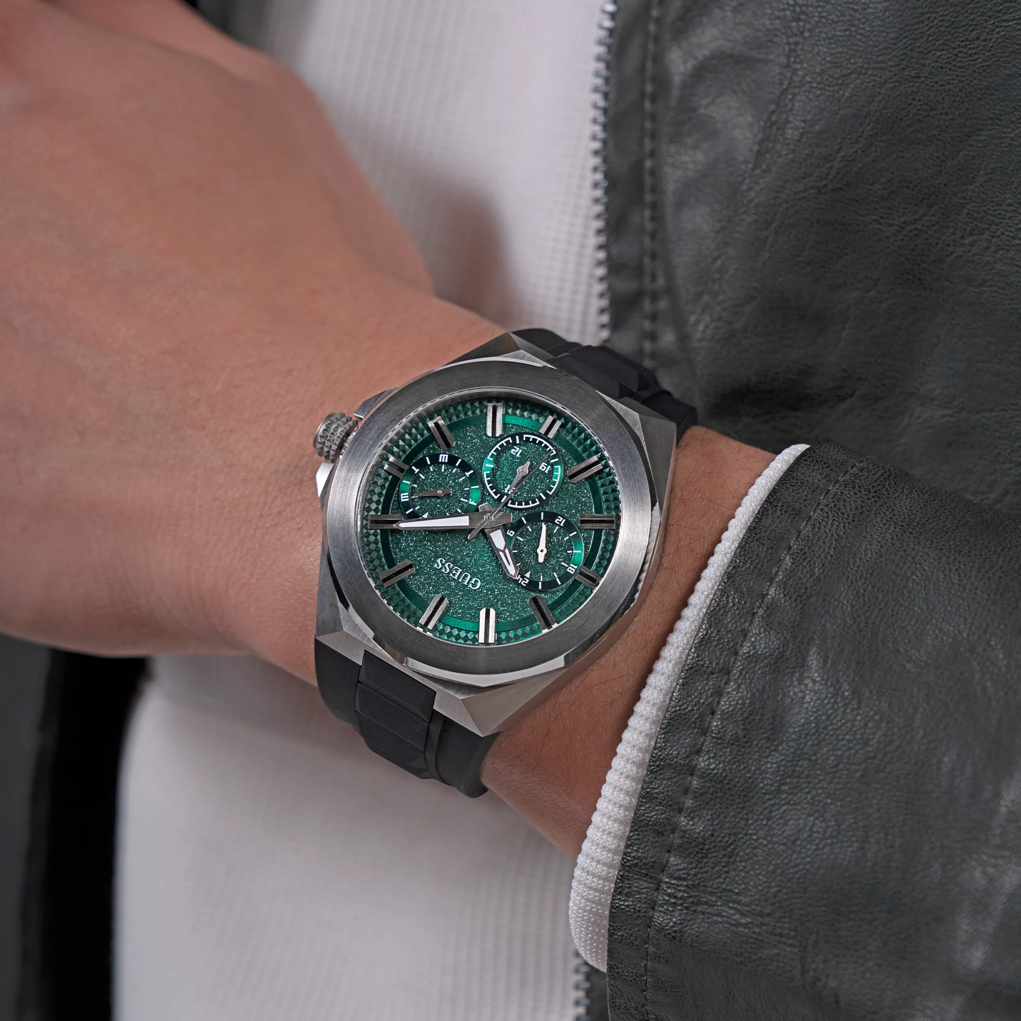 Guess Green Dial Rubber Band Men's Watch GW0799G3