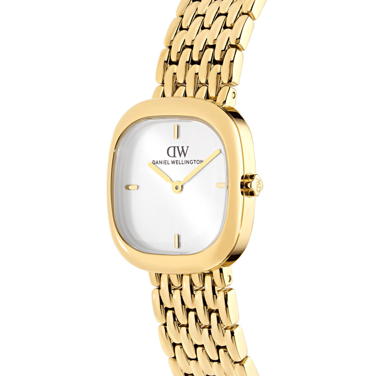 Daniel Wellington Corta White Grain-Link Gold DW00100993 women's watch with white sunray dial and gold link strap