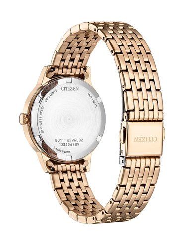 Citizen EW2623-53D rose gold-tone ladies watch, product angle showing bracelet and clasp detail