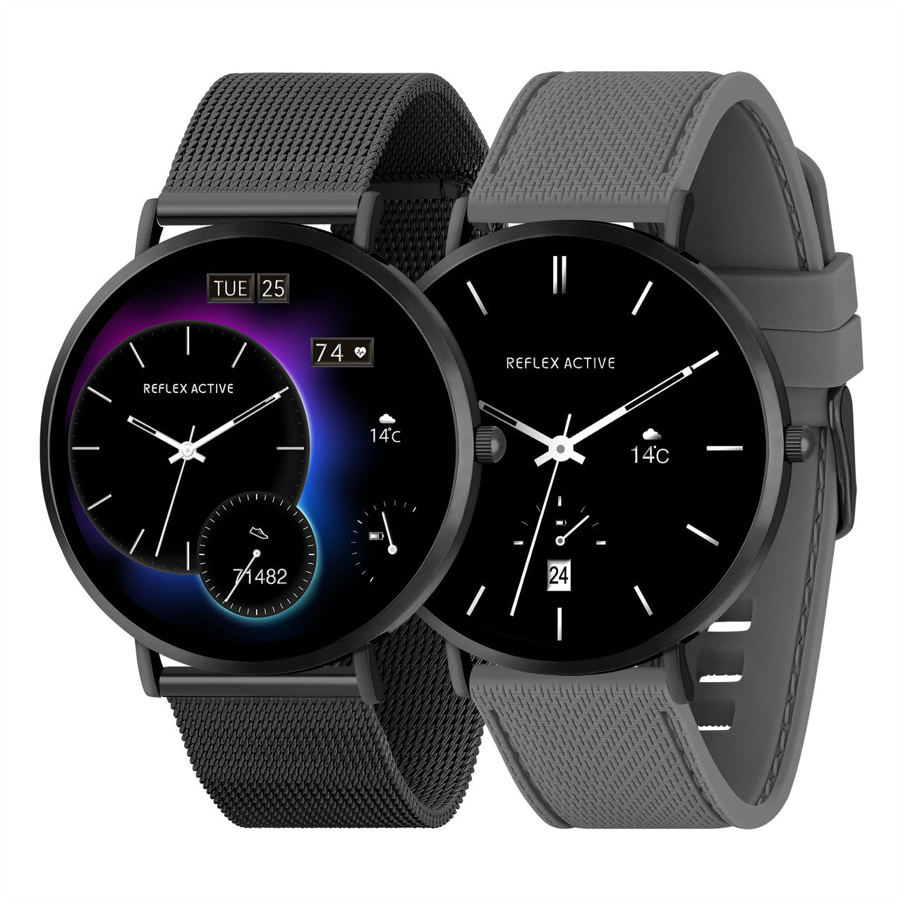 Reflex Active SERIES 42 AMOLED Ultra Slim Black Mesh + Grey Silicone Strap Smart Watch RA42-2208