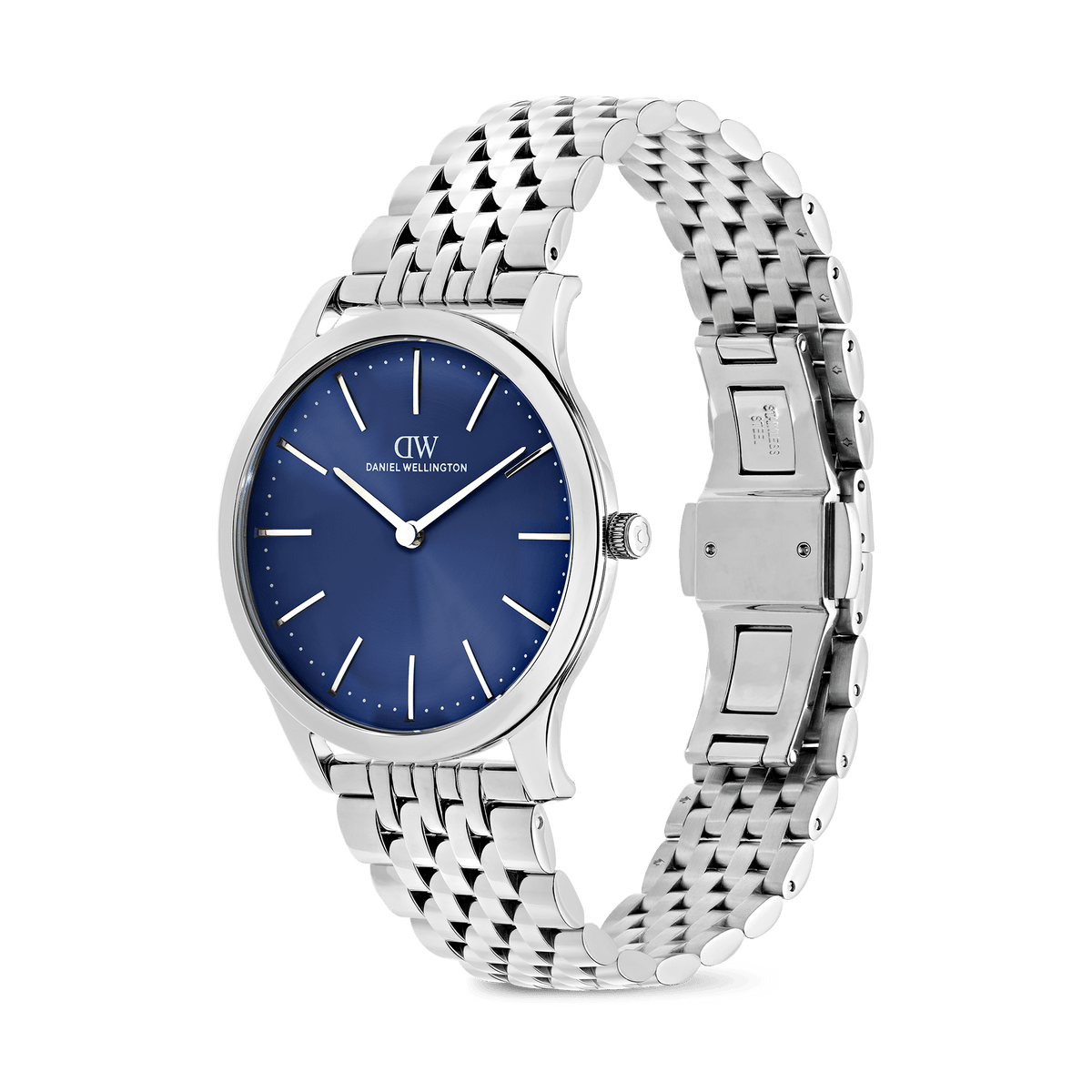 Daniel Wellington Pathfinder 7-Link Arctic Silver DW00100983 men's watch with blue sunray dial and silver link strap