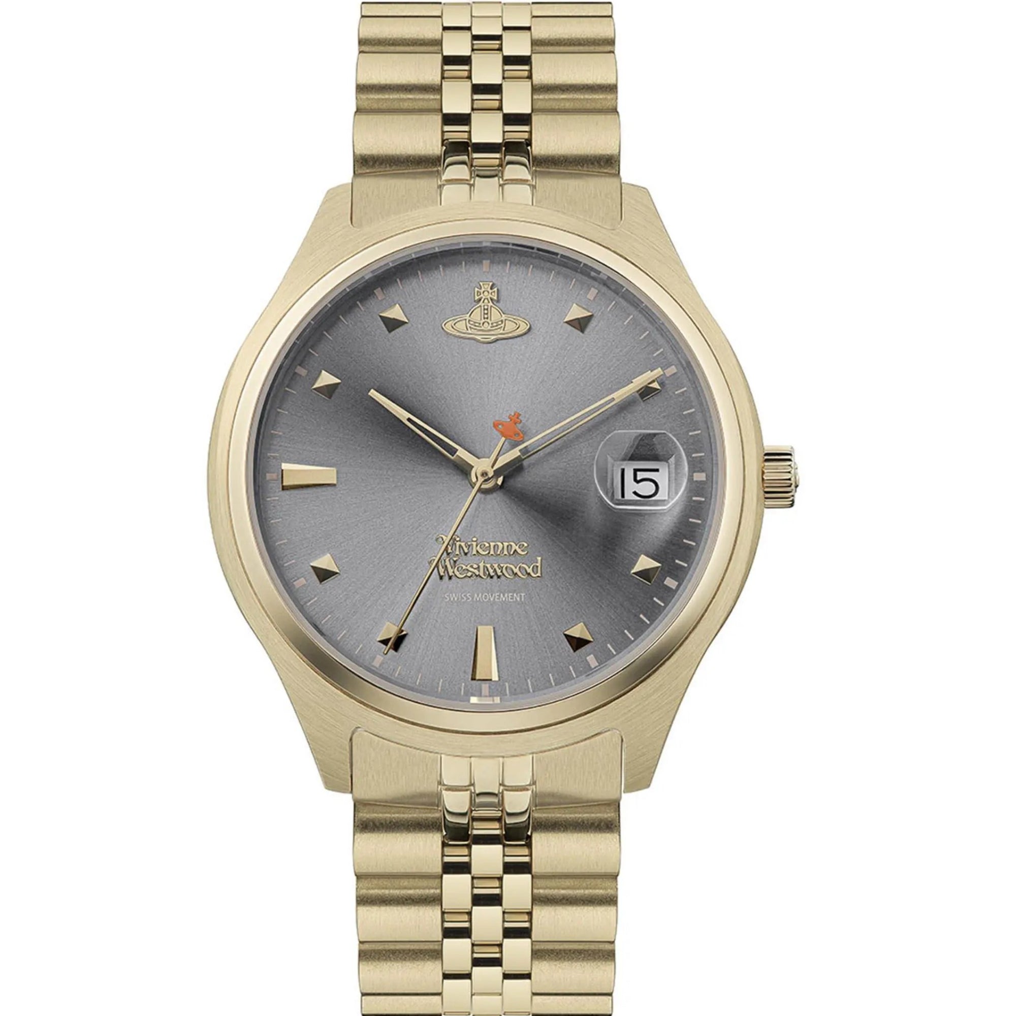 Vivienne Westwood Camberwell women's watch with a grey dial and gold stainless steel bracelet.