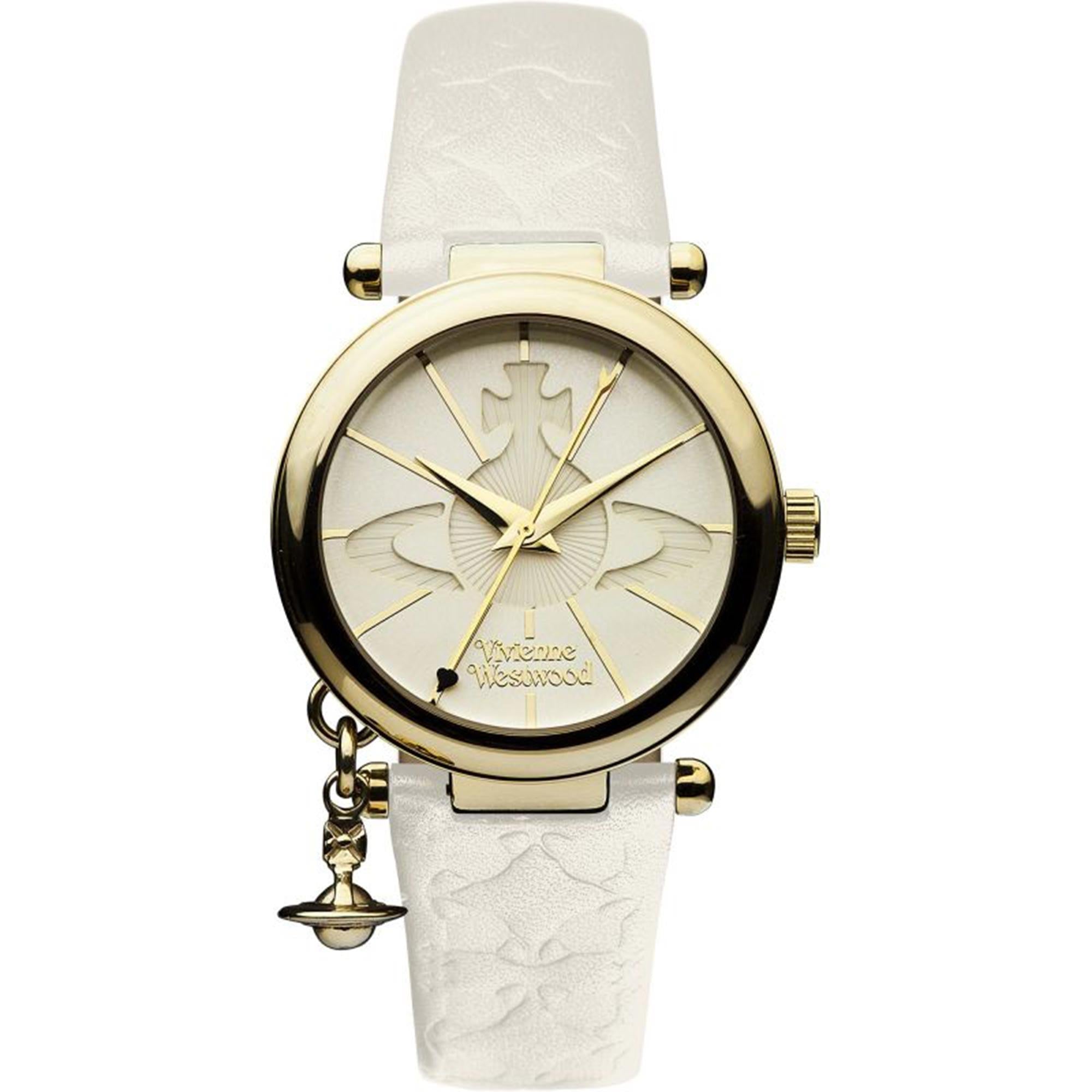 Vivienne Westwood Orb II women's watch with a cream dial and cream leather strap.