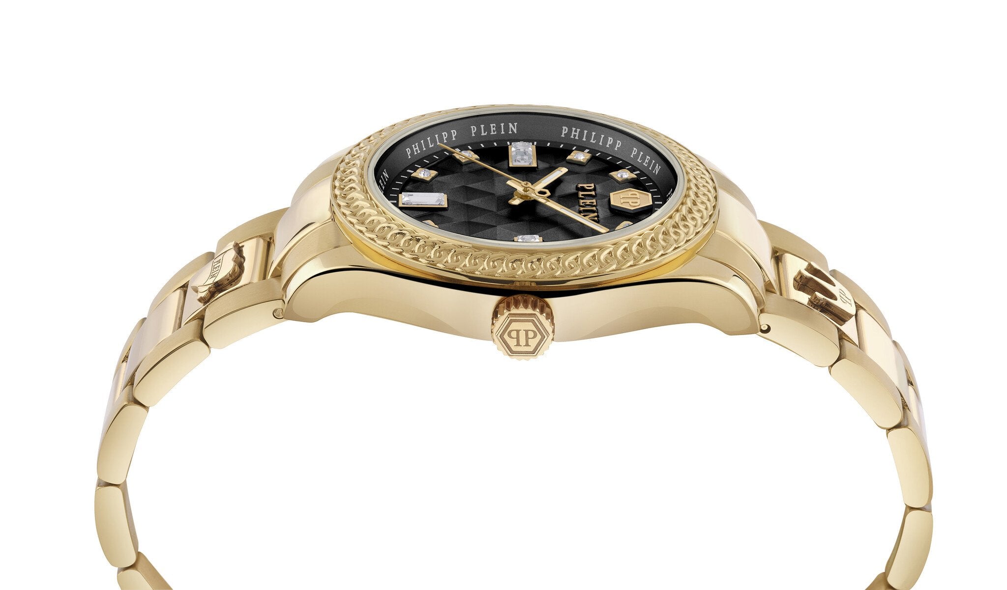 Philipp Plein Queen Crystal Gold Black Dial Stainless Steel Watch PWCDA0624