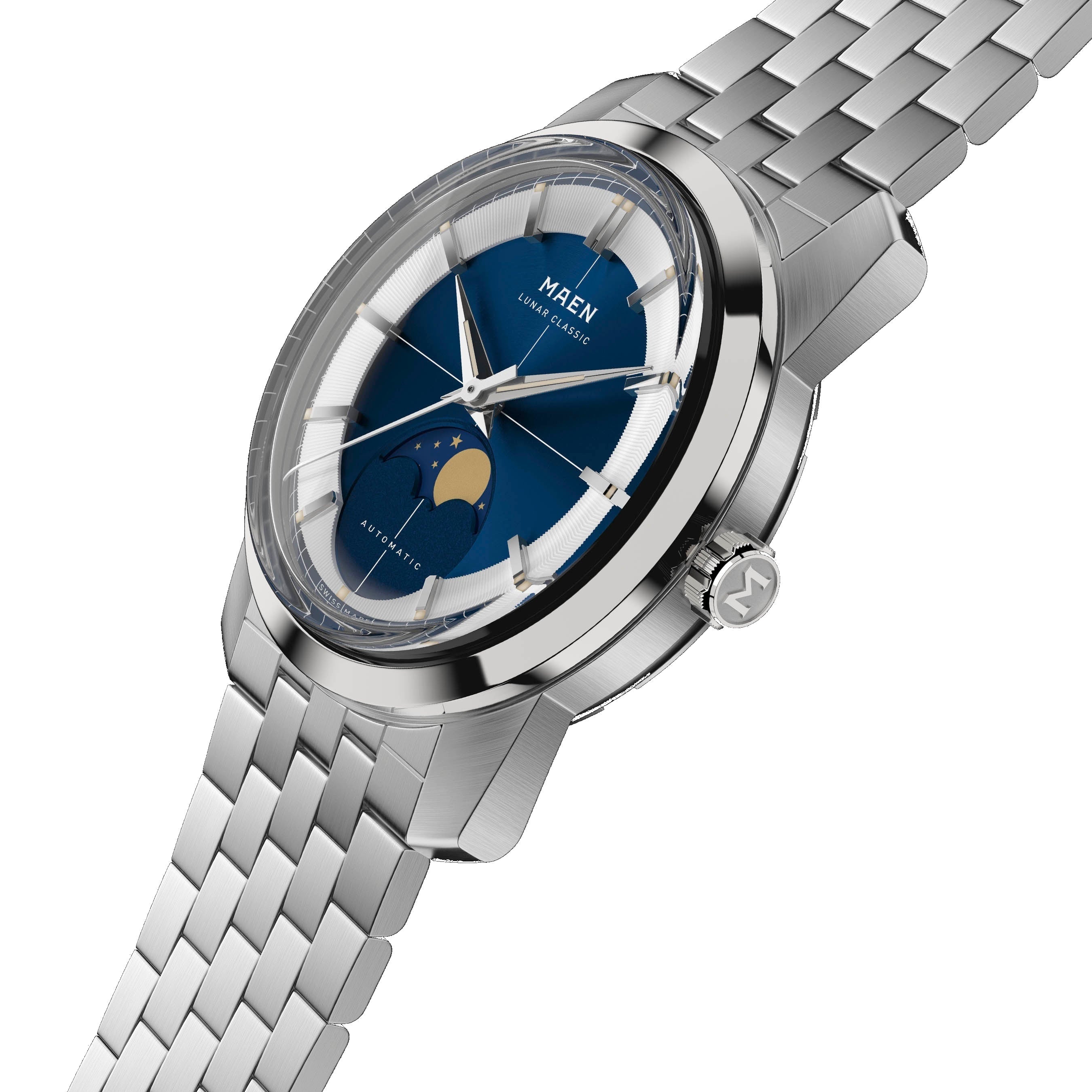 MAEN MAEN Lunar Classic 36 Blue Dial Moonphase Automatic Watch M7.1.2 - LUNAR-CLASSIC-OVERHEAD-BLUE