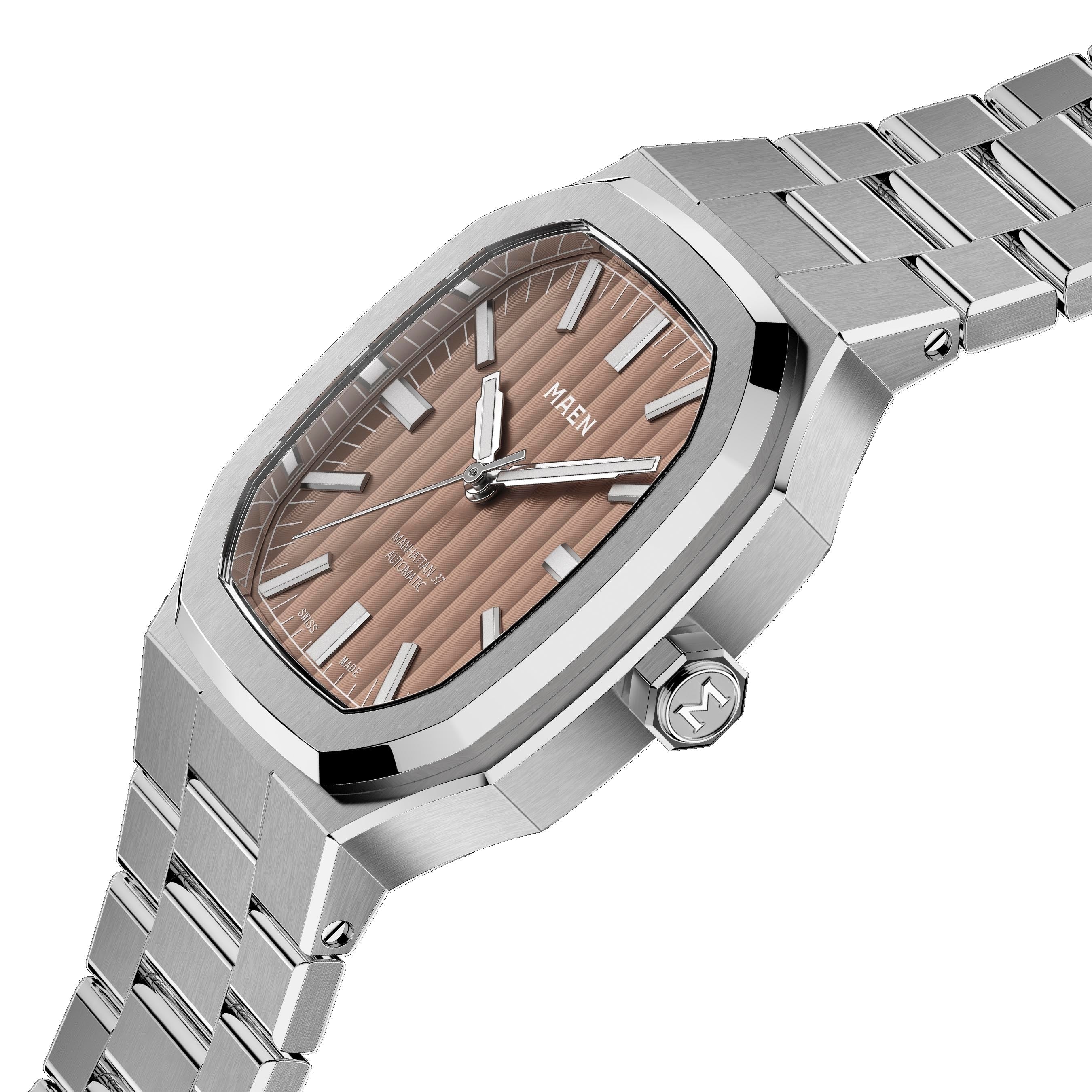 MAEN MAEN Manhattan 37 Salmon No Date Automatic Watch M2.1.4 - Overhead Salmon No Date