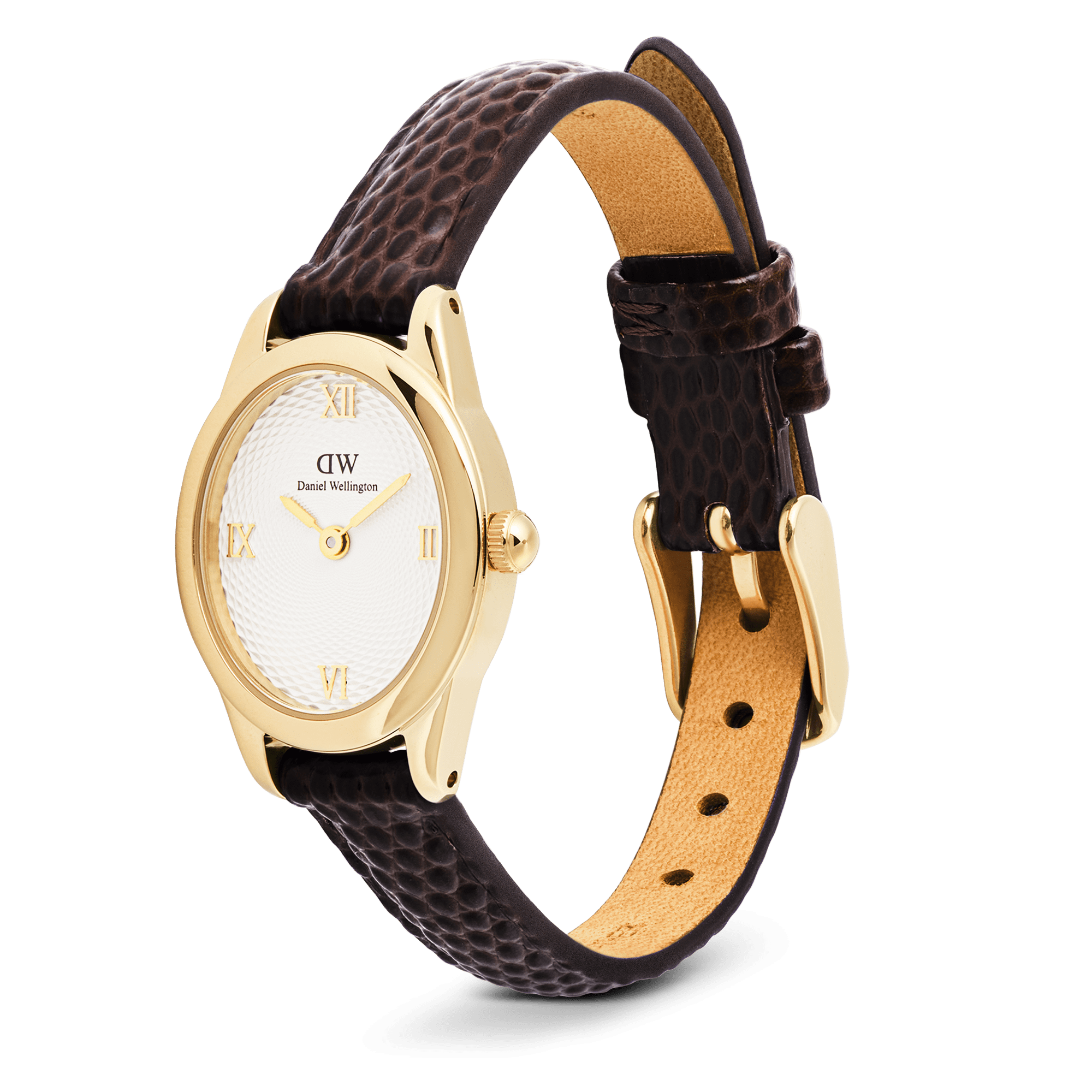 Daniel Wellington Ophelia Mini Dark Brown Lizard White Guilloché Gold DW00100891