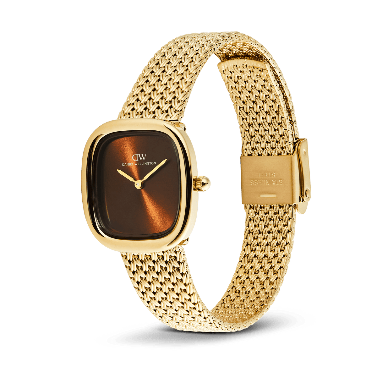 Daniel Wellington Margot Braided Mesh Amber Gold DW00100968 women's watch with brown sunray dial and gold mesh strap