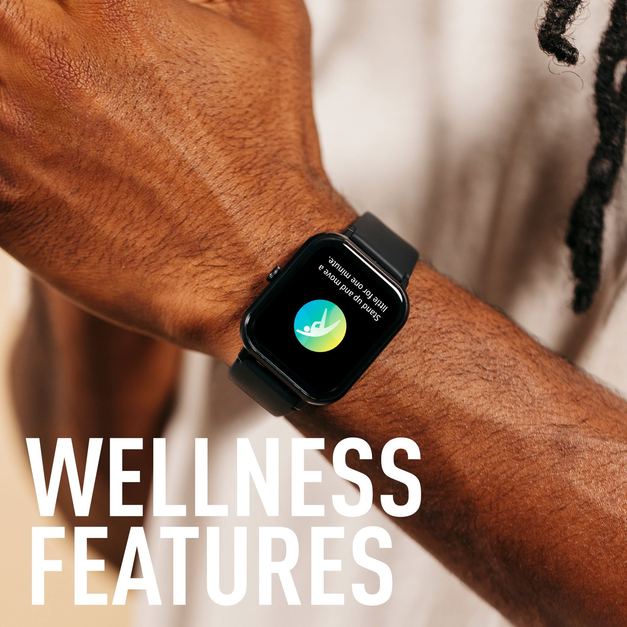 Smartwatch displaying a wellness feature on a person’s wrist.