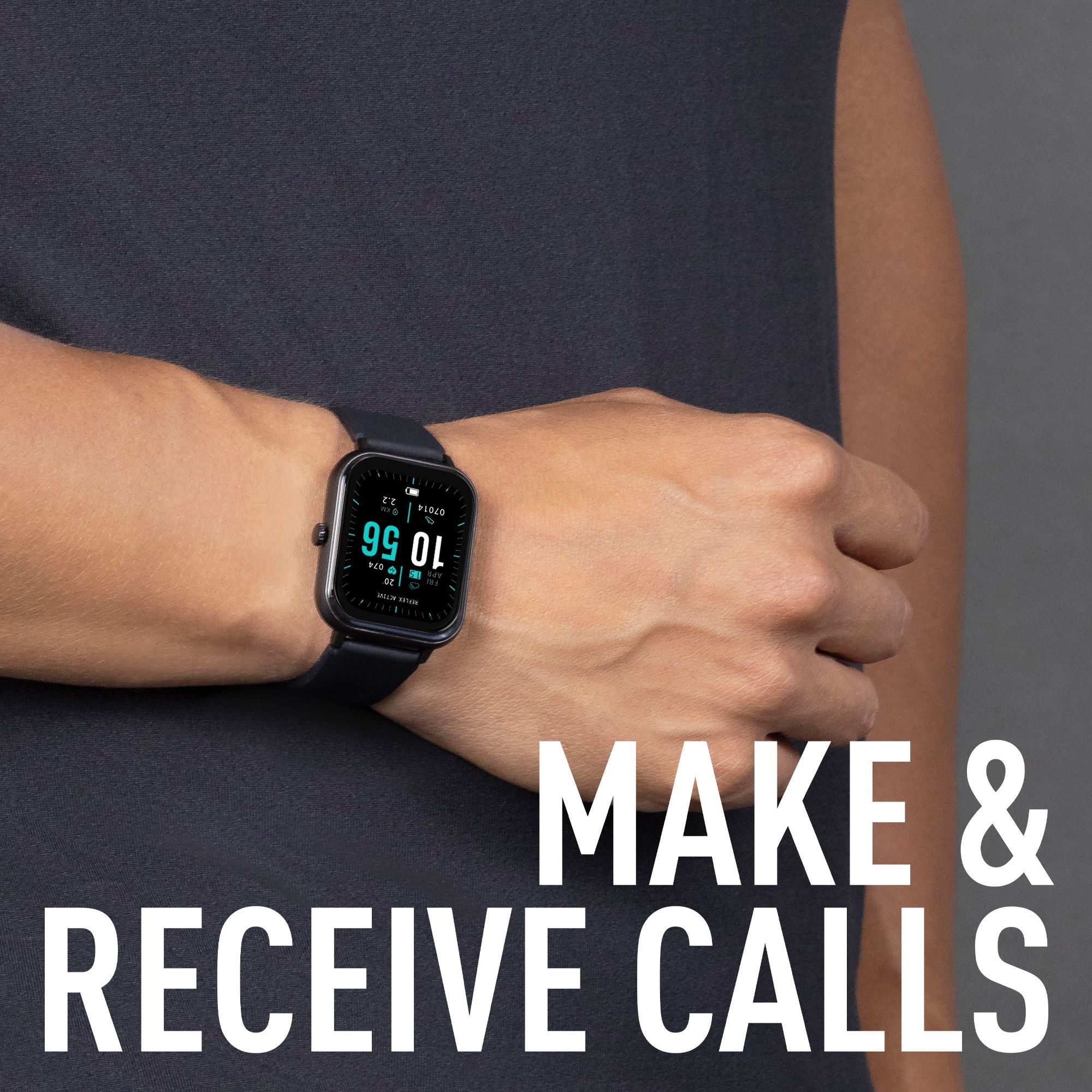 Smartwatch displaying a digital interface on a person’s wrist.