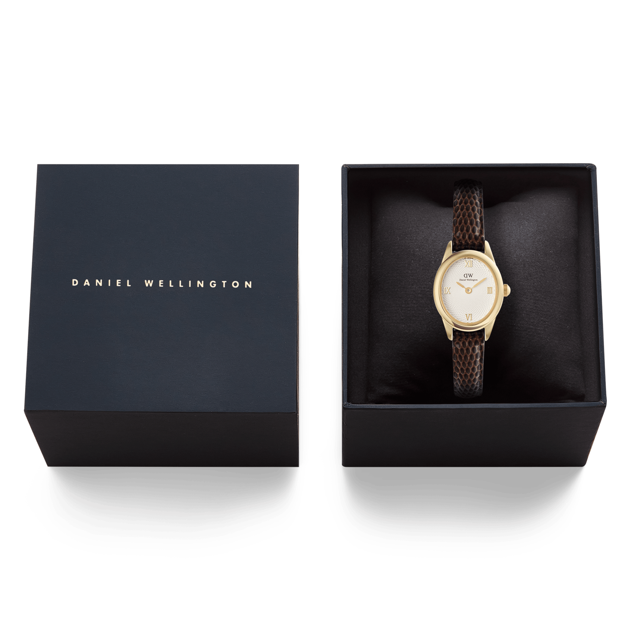 Daniel Wellington Ophelia Mini Dark Brown Lizard White Guilloché Gold DW00100891