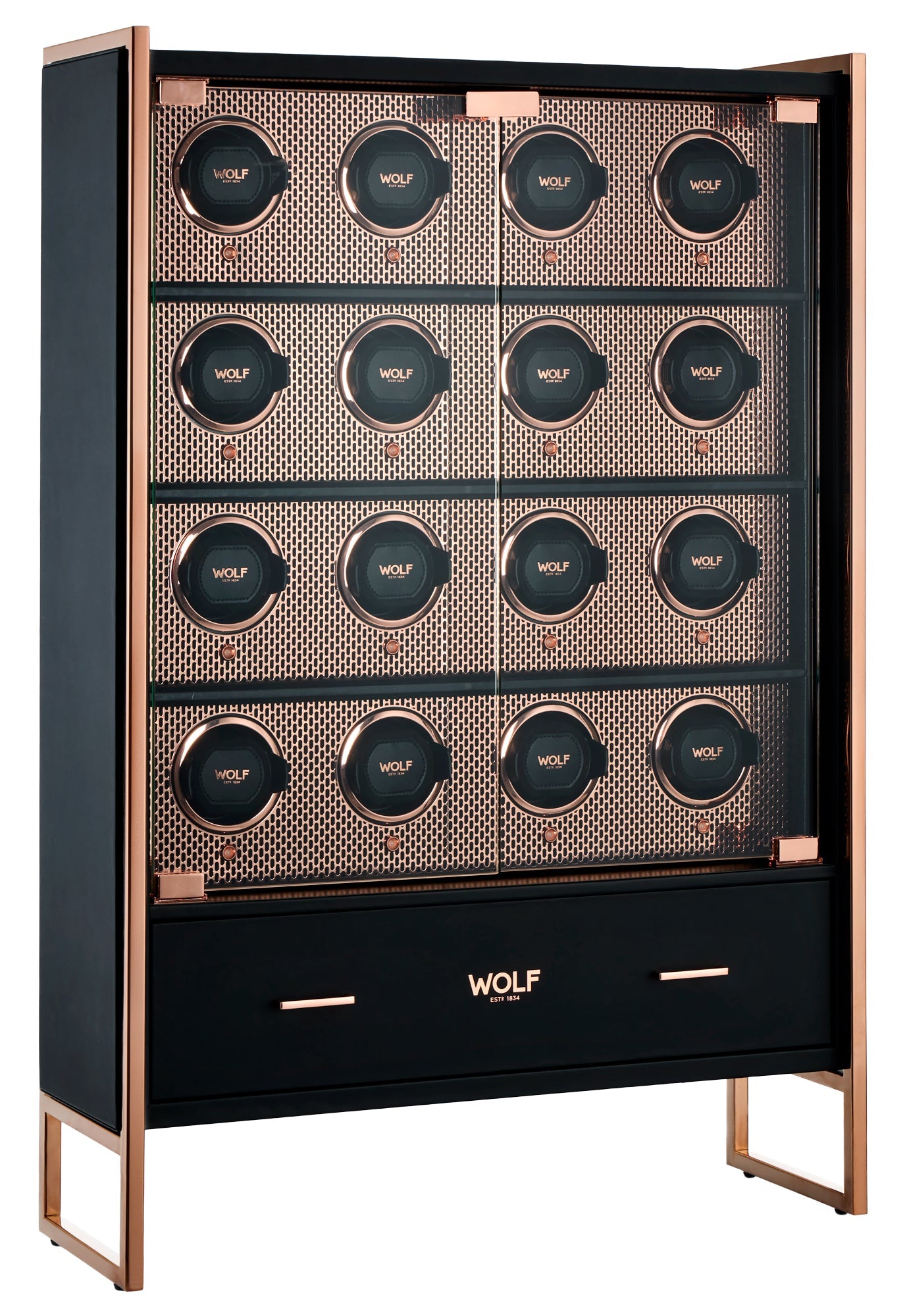 WOLF Axis 16 Piece Watch Winder Cabinet in Copper - detail