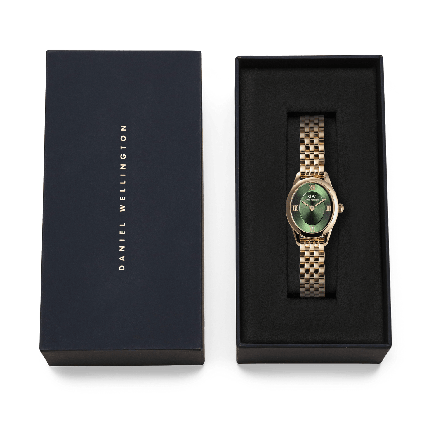 Daniel Wellington Ophelia Mini Beans Link Emerald Gold Dial Watch DW00100804