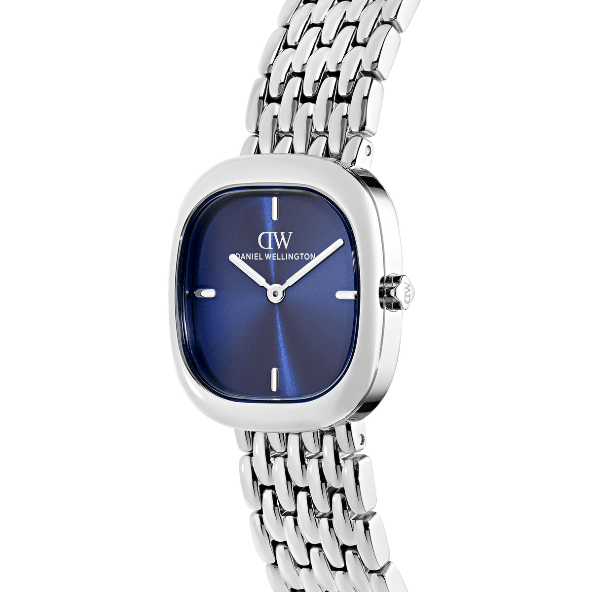 Daniel Wellington Corta Royal Blue Grain-Link Silver DW00100992 women's watch with blue sunray dial and silver link strap
