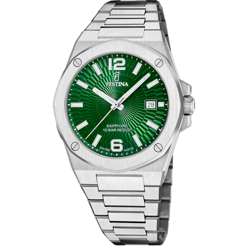 Festina Swiss Made Green Dial Stainless Steel Men's Watch F22000/3