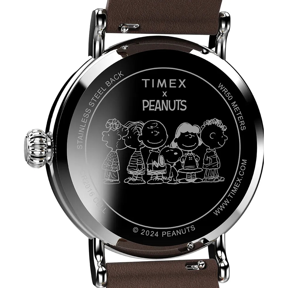 Timex Peanuts Love Brown Leather Strap Watch TW2W53900