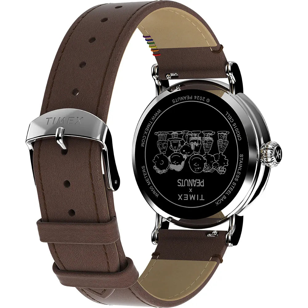 Timex Peanuts Love Brown Leather Strap Watch TW2W53900