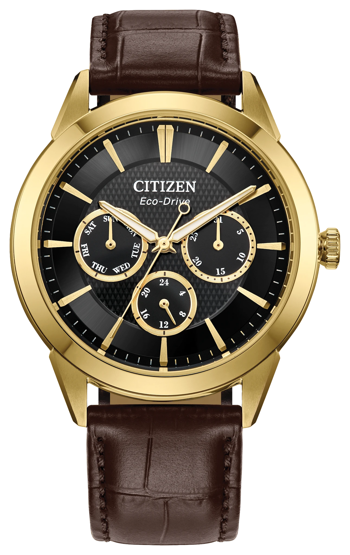 Citizen Classic BU2112-06E men's watch black dial brown leather strap dial detail