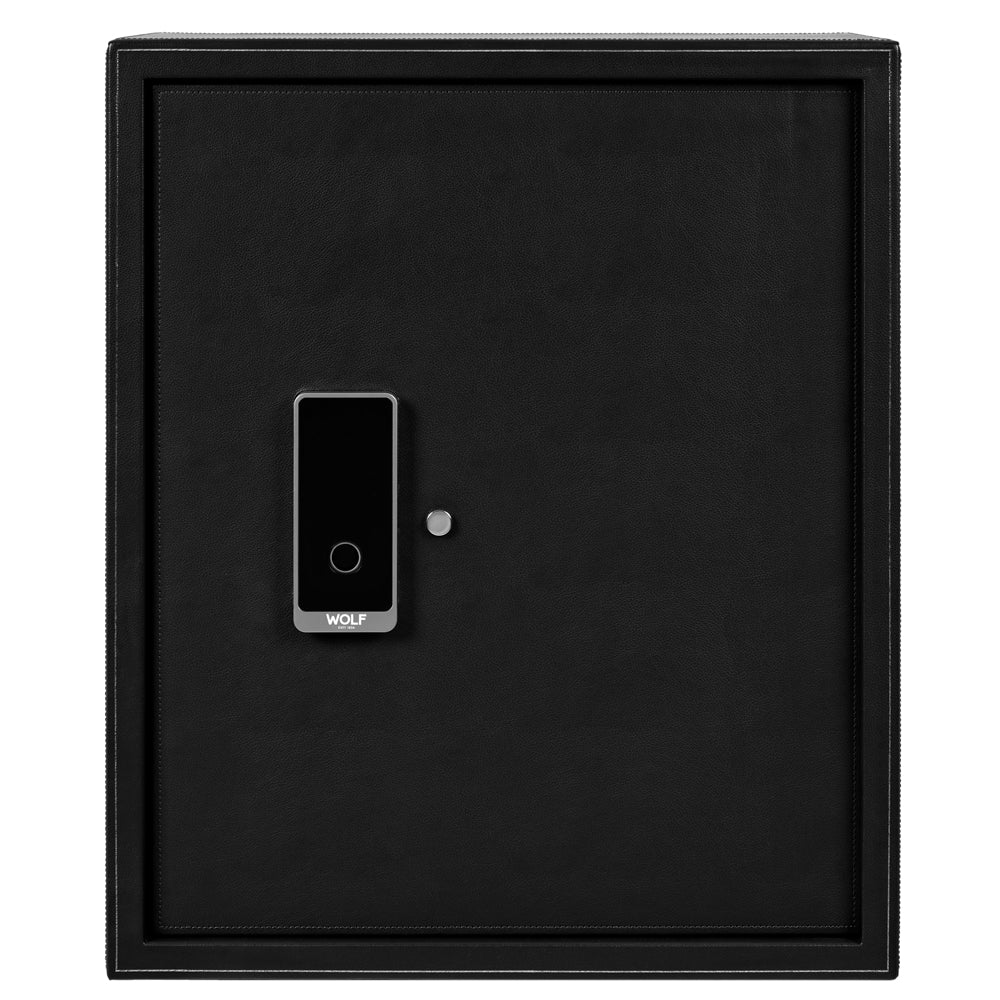Wolf The Den 8 Piece Watch Winder Safe Black 430802 front door with biometric lock