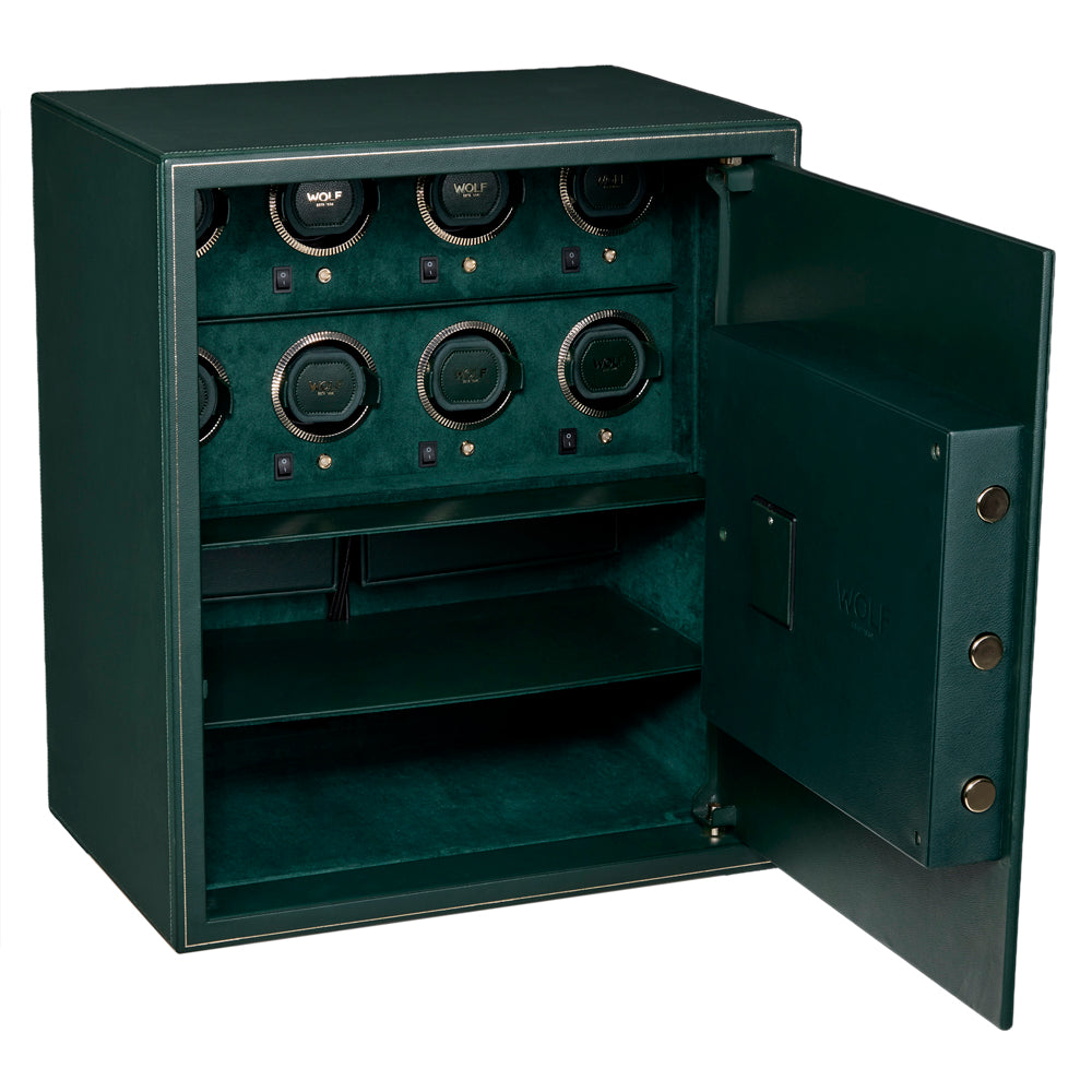 Wolf The Den 8 Piece Watch Winder Safe Green 430841 interior with trays removed