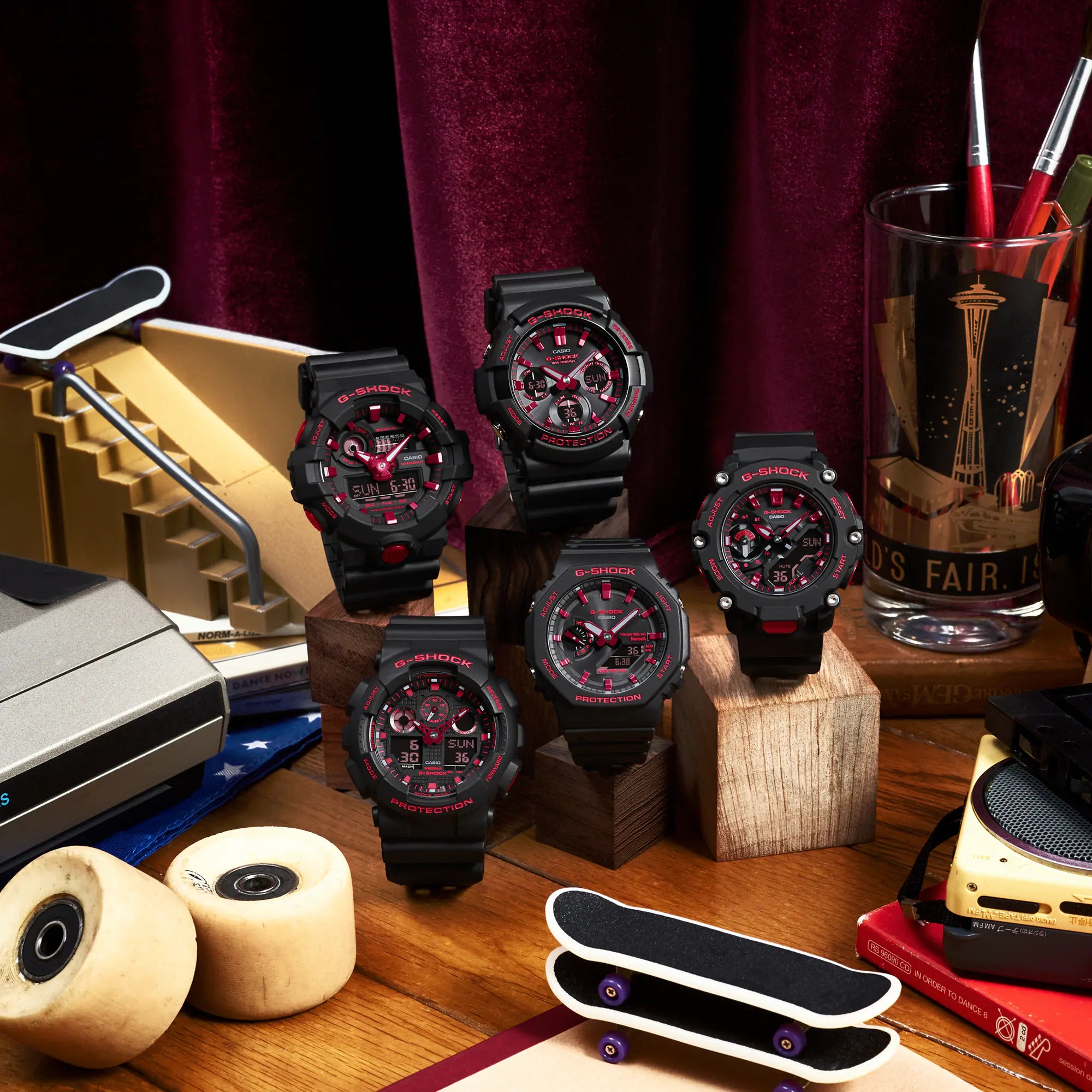 G-Shock Ignite Red Line Analog Black Resin Band Watch GA100BNR-1A