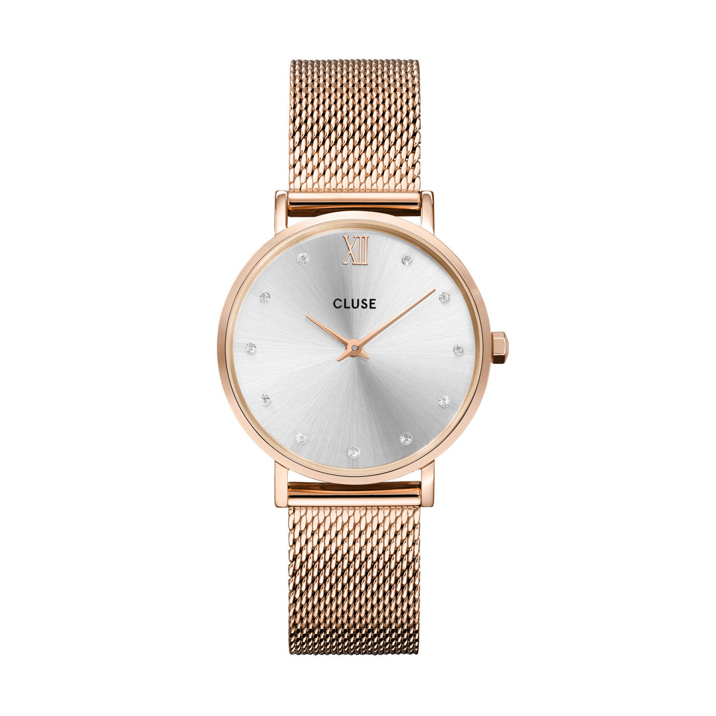 CLUSE Minuit Rose Gold Silver Crystals Rose Gold Mesh CW10205 Watch Direct