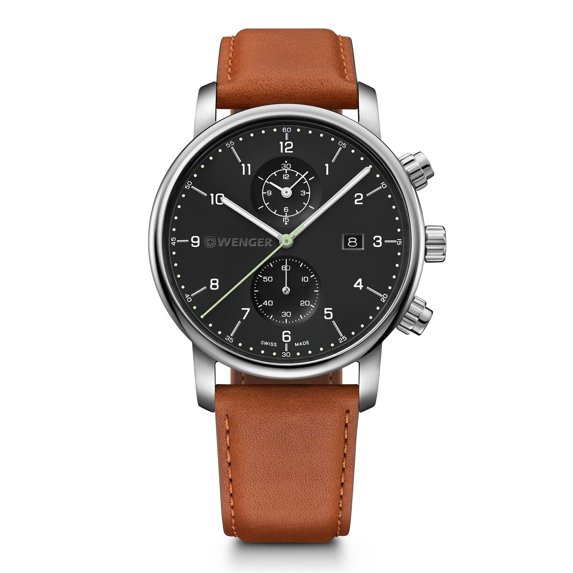 Wenger Urban Classic Chrono Black Dial Brown Strap Watch