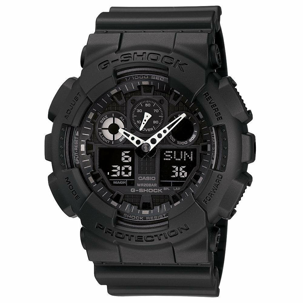 Black G-Shock digital-analog wristwatch with a rugged design.